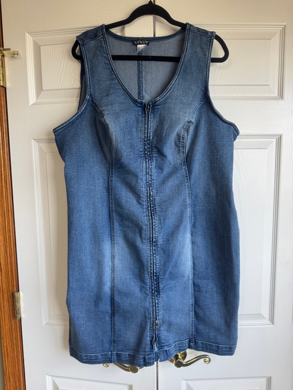 VENUS Sleeveless Denim Zip Front Dress - Medium Blue